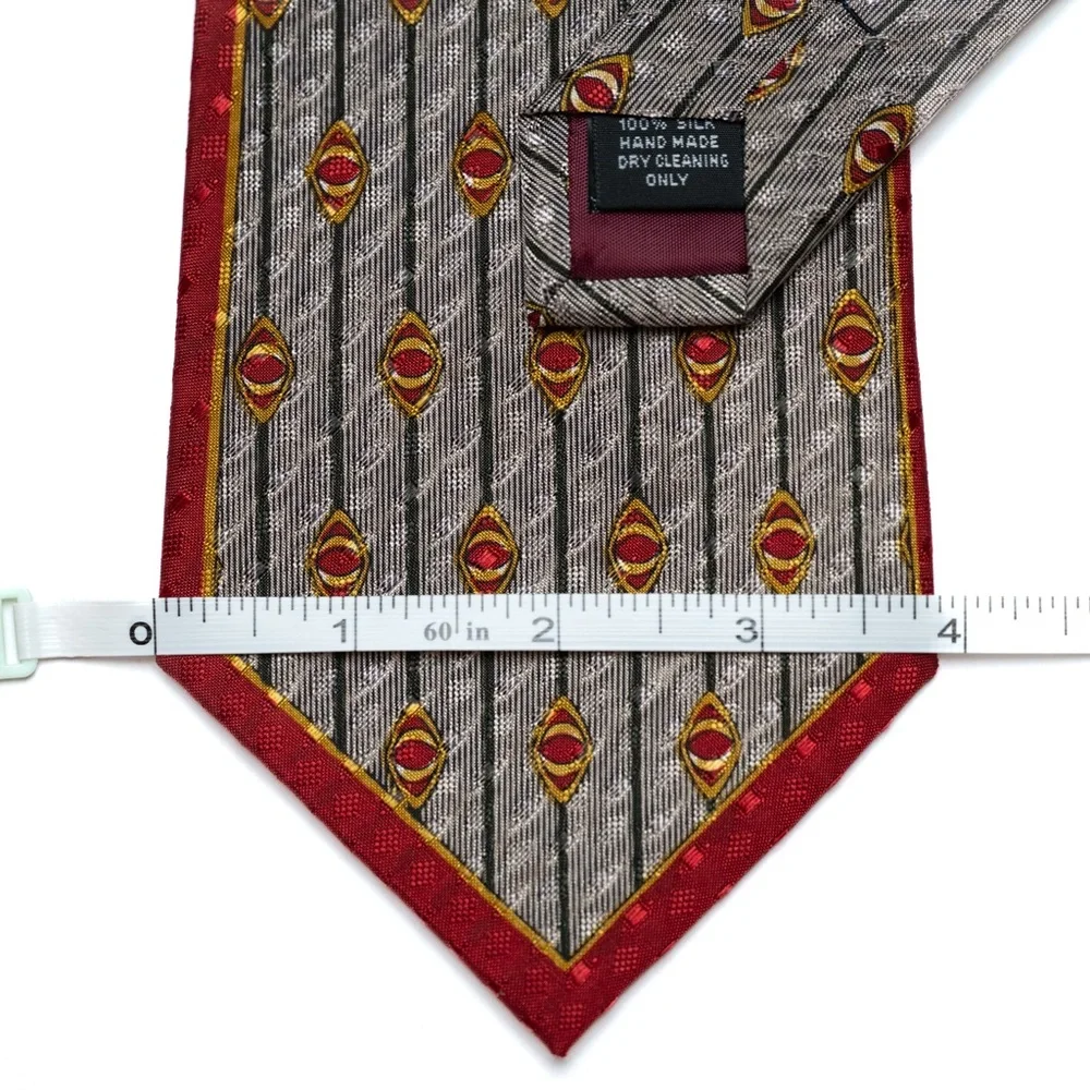 Vintage Antonia Collection Red and Gray Silk Men's Necktie,‎ Abstract Unique EUC